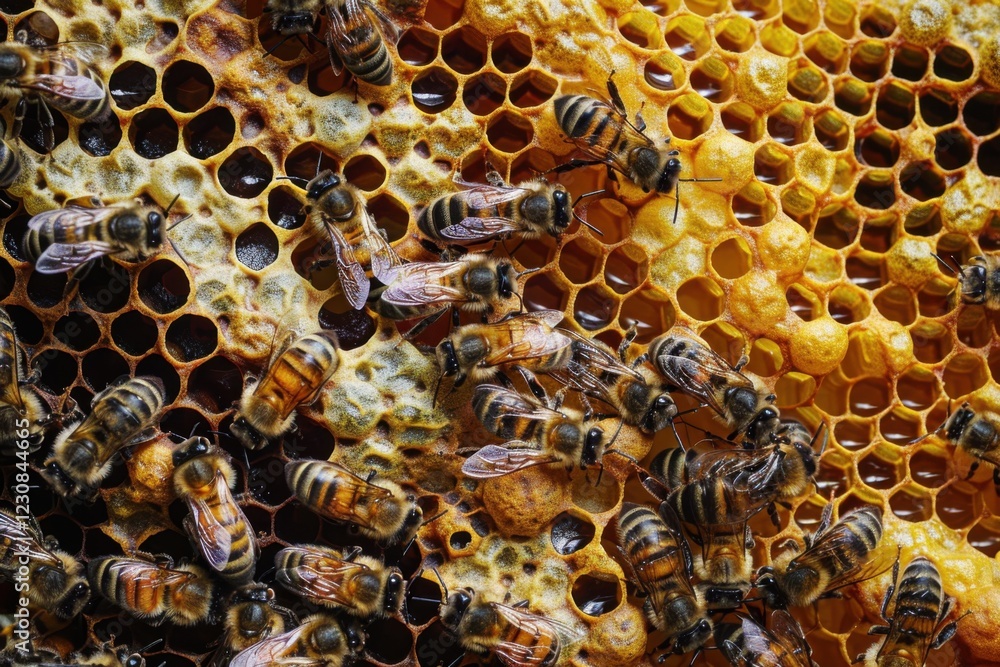 Honeybees Inside a Beehive Working on Honeycomb Honeybees Inside a Beehive Working on Honeycomb