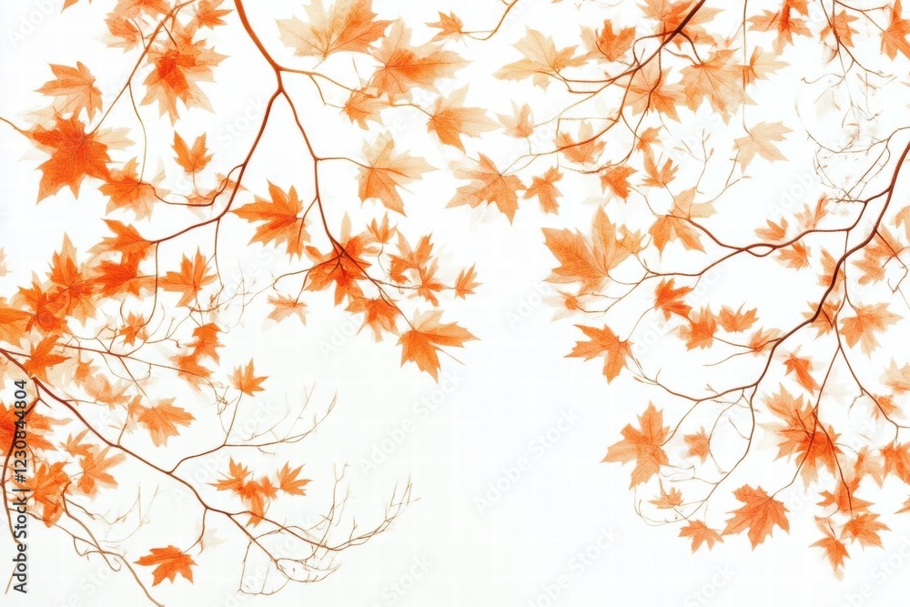 Autumnal Branches of Maple Leaves on a White Background Autumnal Branches of Maple Leaves on a White Background