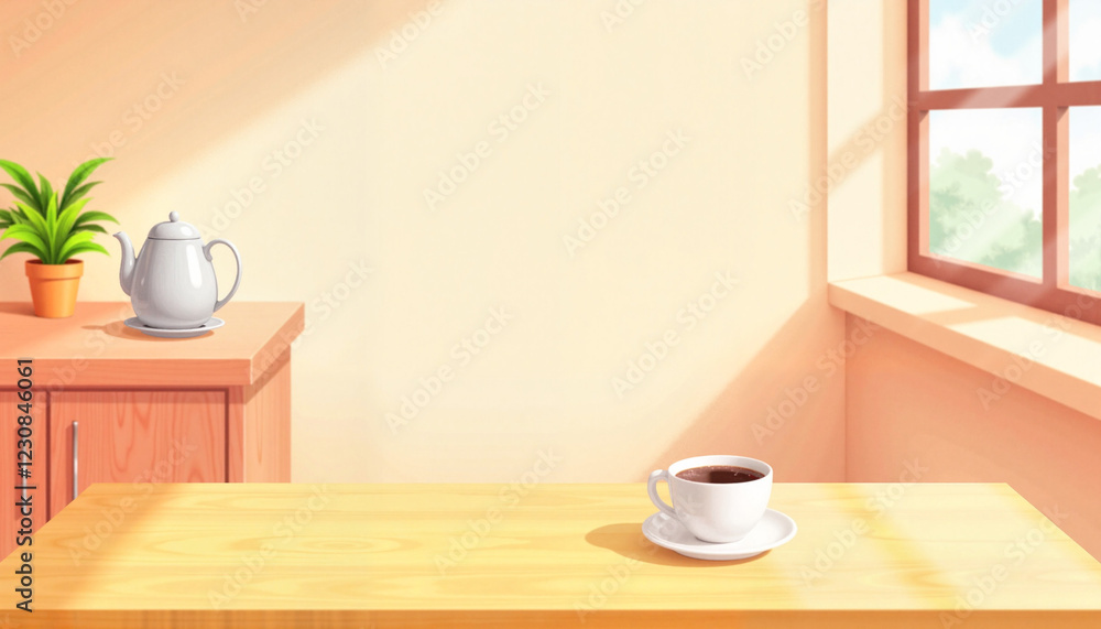 Cozy cafe setting with coffee and teapot, warm ambiance Cozy cafe setting with coffee and teapot, warm ambiance