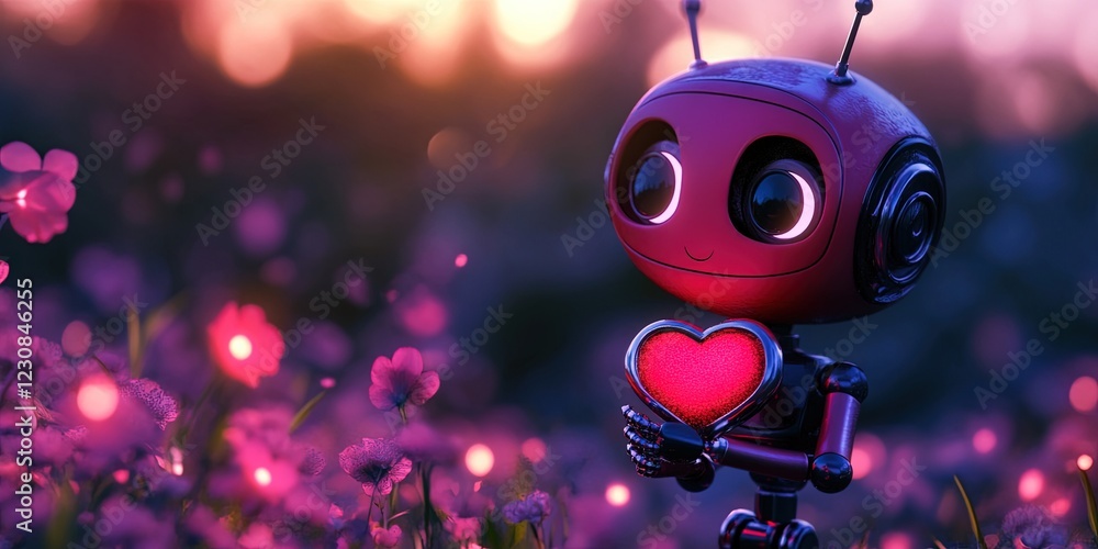 Fototapeta premium animation robot with heart in love