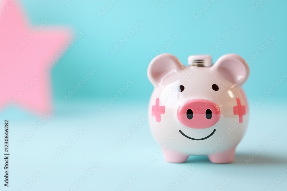 Cute piggy bank with a smiling face and colorful design Cute piggy bank with a smiling face and colorful design