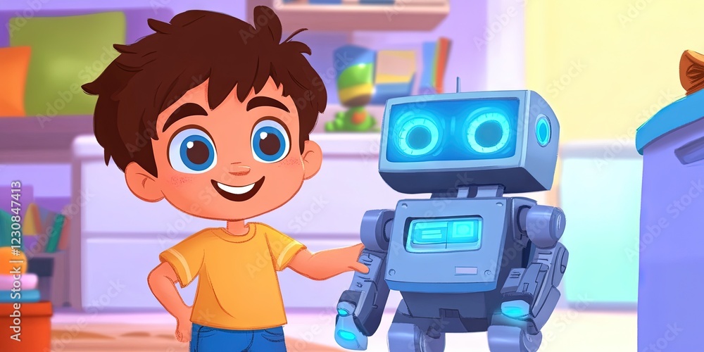 2D animation kid cooking in kitchen with robot 2D animation kid cooking in kitchen with robot