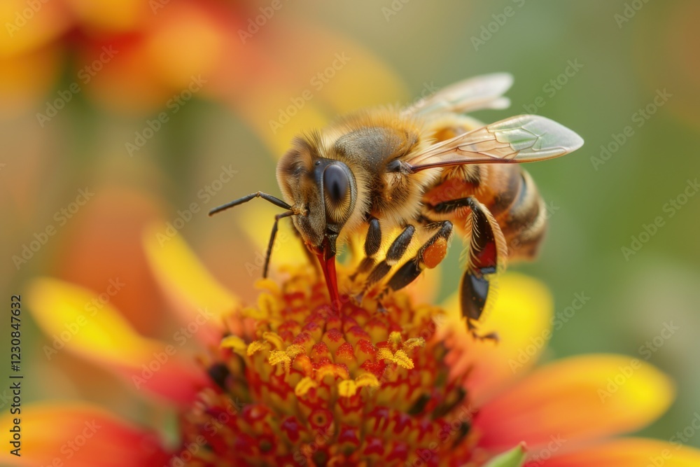 Honeybee Collecting Pollen from a Flower Honeybee Collecting Pollen from a Flower