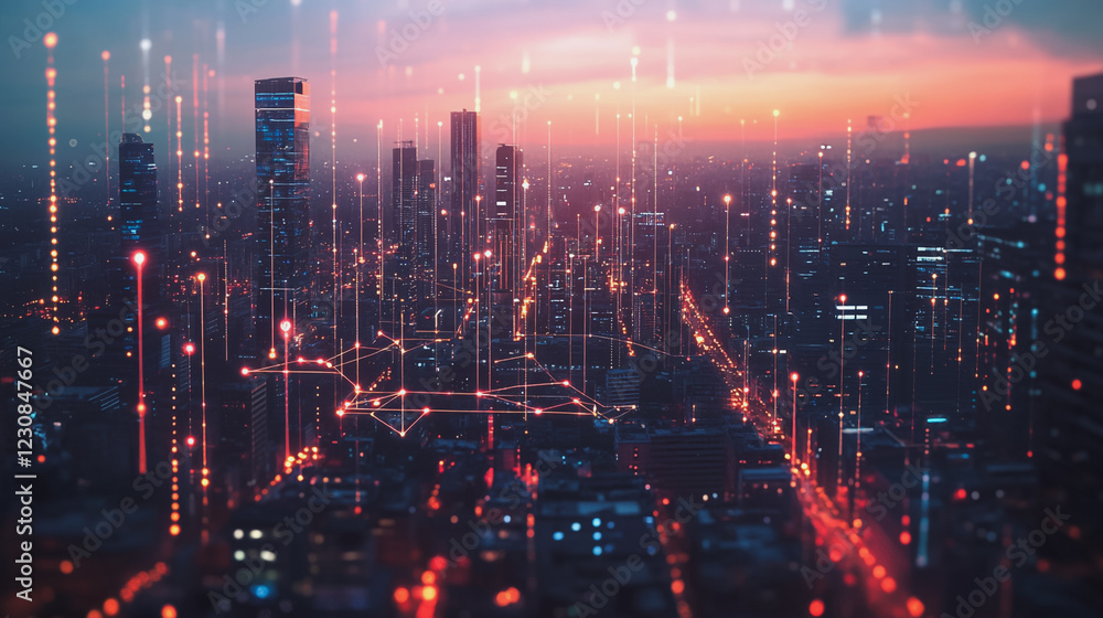 custom made wallpaper toronto digitalSmart digital Innovation city with connection network reciprocity over the cityscape. of future smart wireless digital city and social media networking systems that connects people with in city