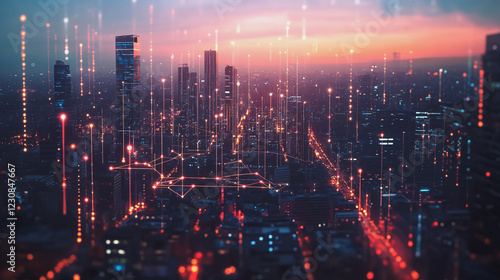 Wallpaper Mural Smart digital Innovation city with connection network reciprocity over the cityscape. of future smart wireless digital city and social media networking systems that connects people with in city Torontodigital.ca