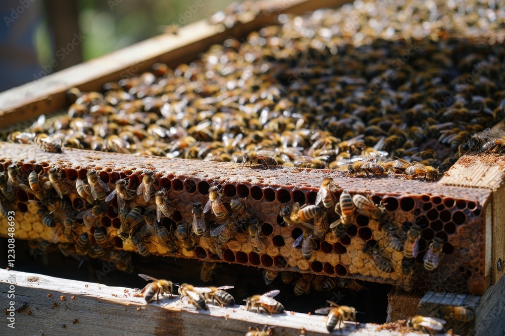 Honeybees Inside a Beehive Working on Honeycomb Honeybees Inside a Beehive Working on Honeycomb