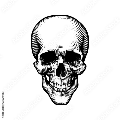 Realistic Human Skull Vintage Engraving