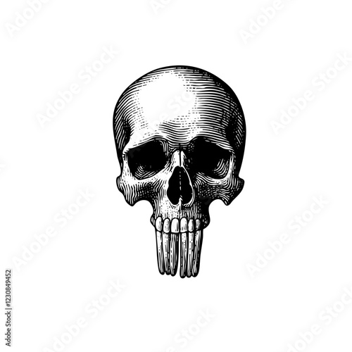 Vintage Skull with Elongated Teeth Engraved Illustration