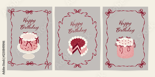 Birthday greeting cards with Lambeth-style Bento Cakes and Coquette Frame design. Vector illustration
