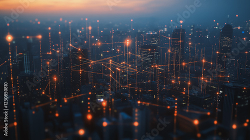 Wallpaper Mural Smart digital Innovation city with connection network reciprocity over the cityscape. of future smart wireless digital city and social media networking systems that connects people with in city Torontodigital.ca