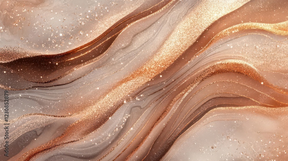Fototapeta premium a mesmerizing abstract composition of liquid metallic rose gold waves, flowing with ethereal light particles, creating a luxurious 3d texture with dynamic movement and shimmering highlights