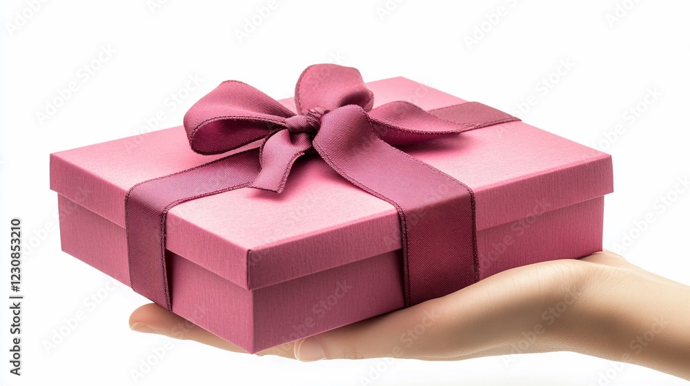 Obraz premium Elegant pink gift box held by a hand, symbolizing celebration and generosity