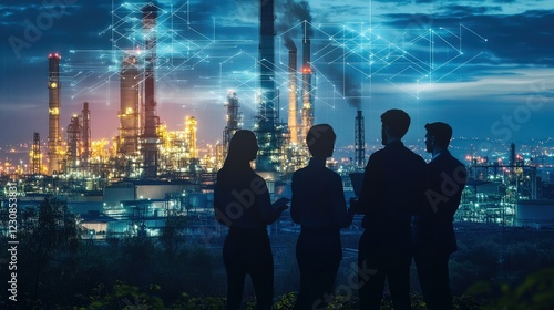 A team of professionals discussing business decarbonization strategies, brainstorming ways to lower emissions and transition to cleaner energy sources in their companyâ€™s operations