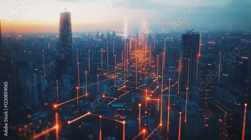 Wallpaper Mural Smart digital Innovation city with connection network reciprocity over the cityscape. of future smart wireless digital city and social media networking systems that connects people with in city Torontodigital.ca