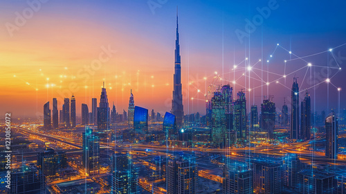 Wallpaper Mural Smart digital Innovation city with connection network reciprocity over the cityscape. of future smart wireless digital city and social media networking systems that connects people with in city Torontodigital.ca