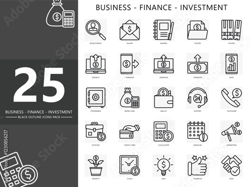 Business, finance icon set. contain recruitment, salary, transfer, data, growth, money, wallet, budget, marketing and more. vector EPS 10. use for digital or print, UI, UX kit web, app development.