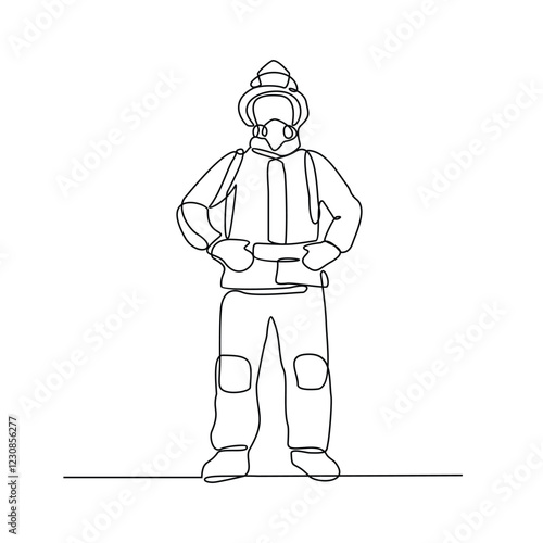 One continuous line drawing of The fire fighter brigade is on duty to put out the blazing fire vector illustration. Fire Fighting design illustration simple linear style vector concept for education.