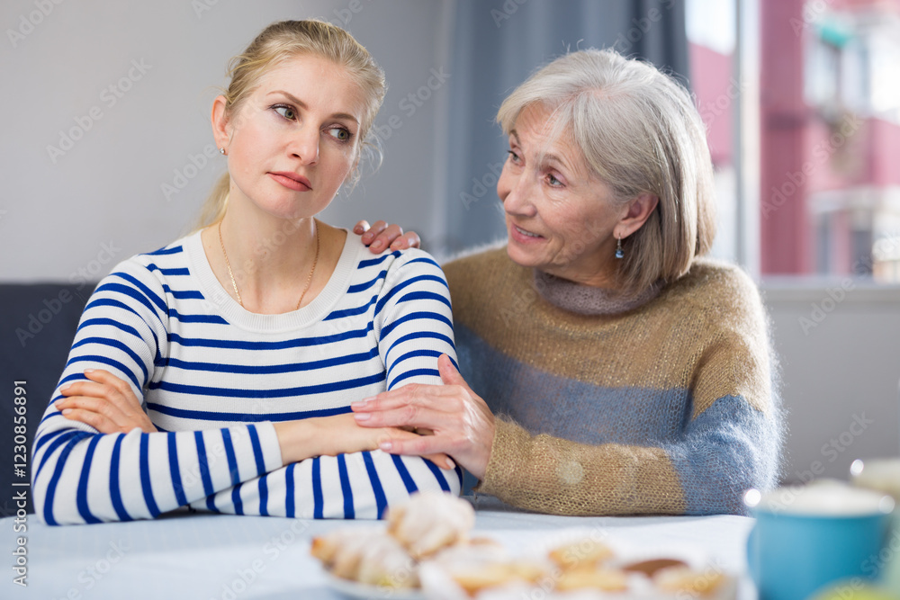Elderly mother asks for forgiveness from her adult daughter after a domestic quarrel Elderly mother asks for forgiveness from her adult daughter after a domestic quarrel