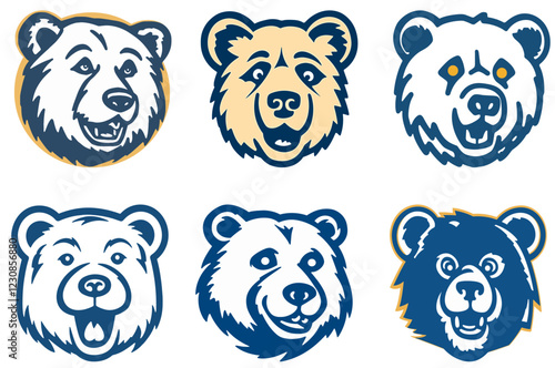 Bear Silhouette Illustrations in Multiple heads, collection of logo design  grizzly bears set