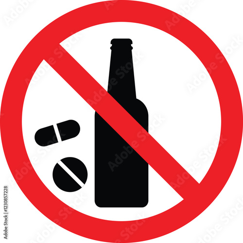 Prohibited Drug sign. no alcohol, drugs, marijuana and drug prohibition sign illegal item. isolated on white background. Vector
