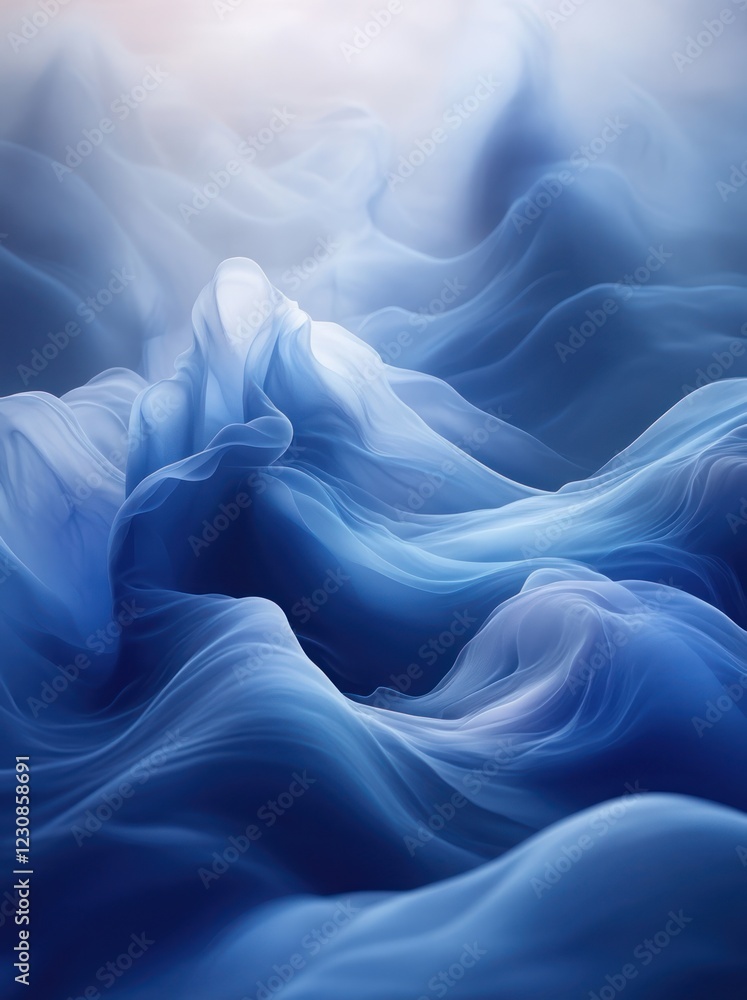 Fototapeta premium Swirling Soft Blue Waves, Ethereal Background Illustration
