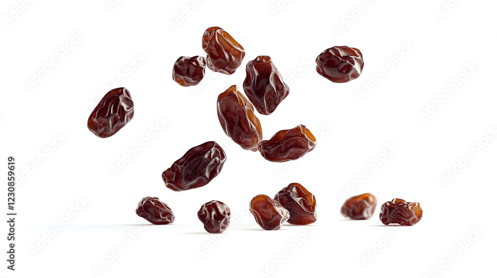 selective focus falling raisin on white background.ai selective focus falling raisin on white background.ai