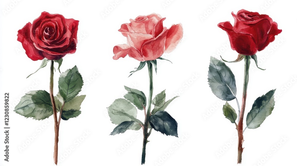 Fototapeta premium Red roses theme watercolor Triadic Color Scheme. 