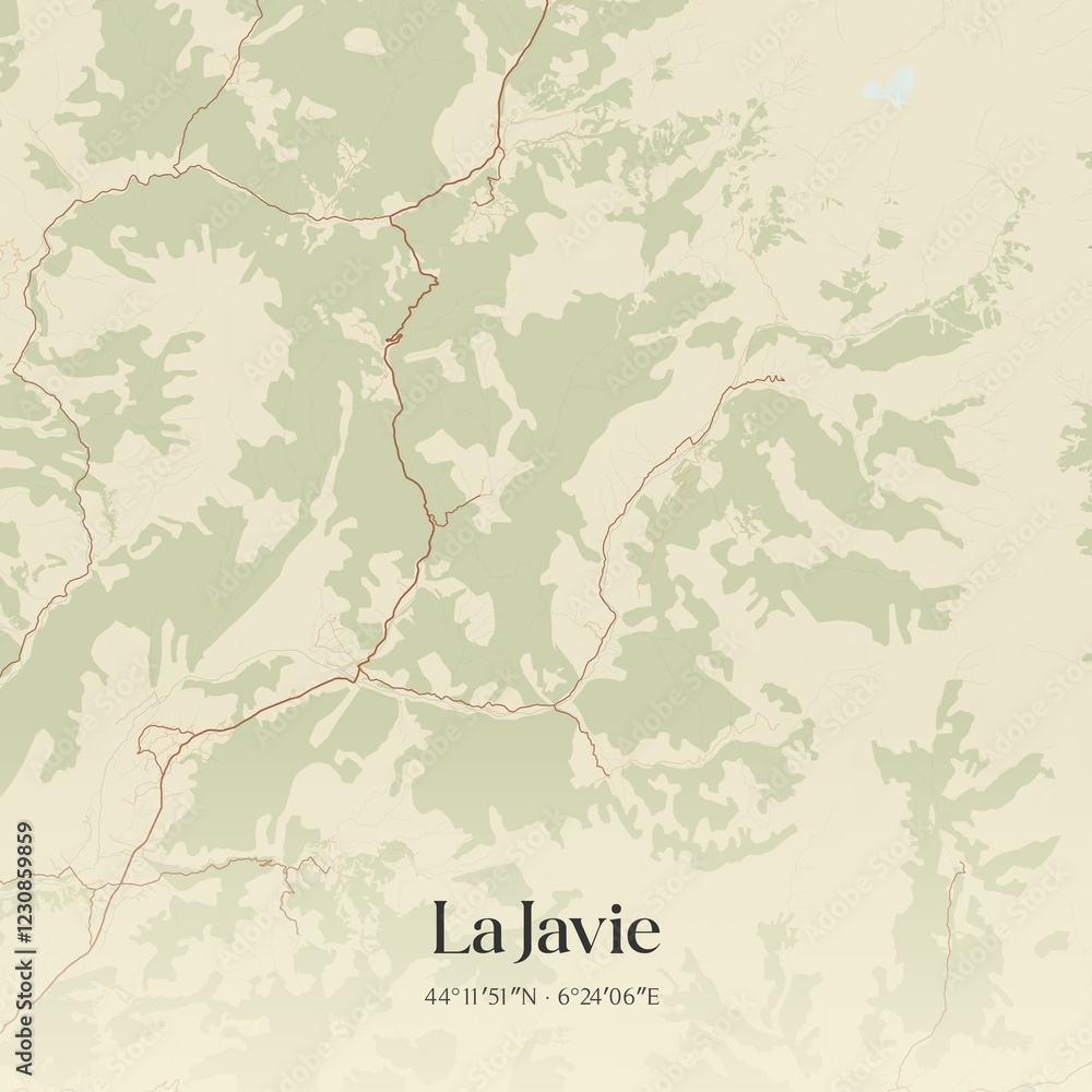 Retro map of La Javie, Provence-Alpes-C�te d'Azur, France. Vintage street map. Retro map of La Javie, Provence-Alpes-C�te d'Azur, France. Vintage street map.