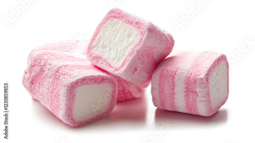 cubic foam  pink and white color marshmallow  on isolated white background. ai generative