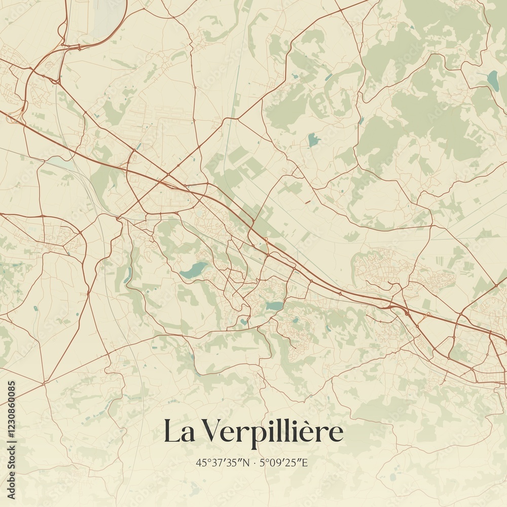 Obraz premium Retro map of La Verpilli�re, Auvergne-Rh�ne-Alpes, France. Vintage street map.