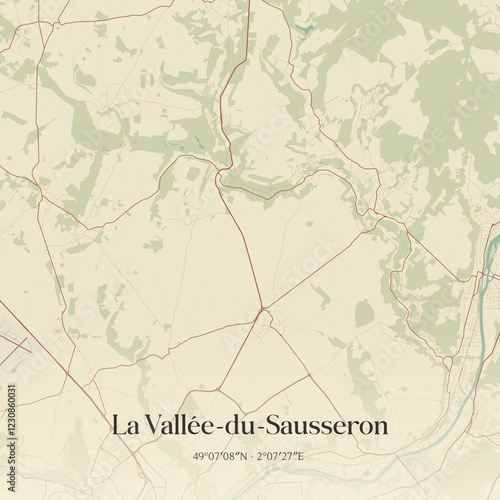 Retro map of La Vall�e-du-Sausseron, �le-de-France, France. Vintage street map. photo