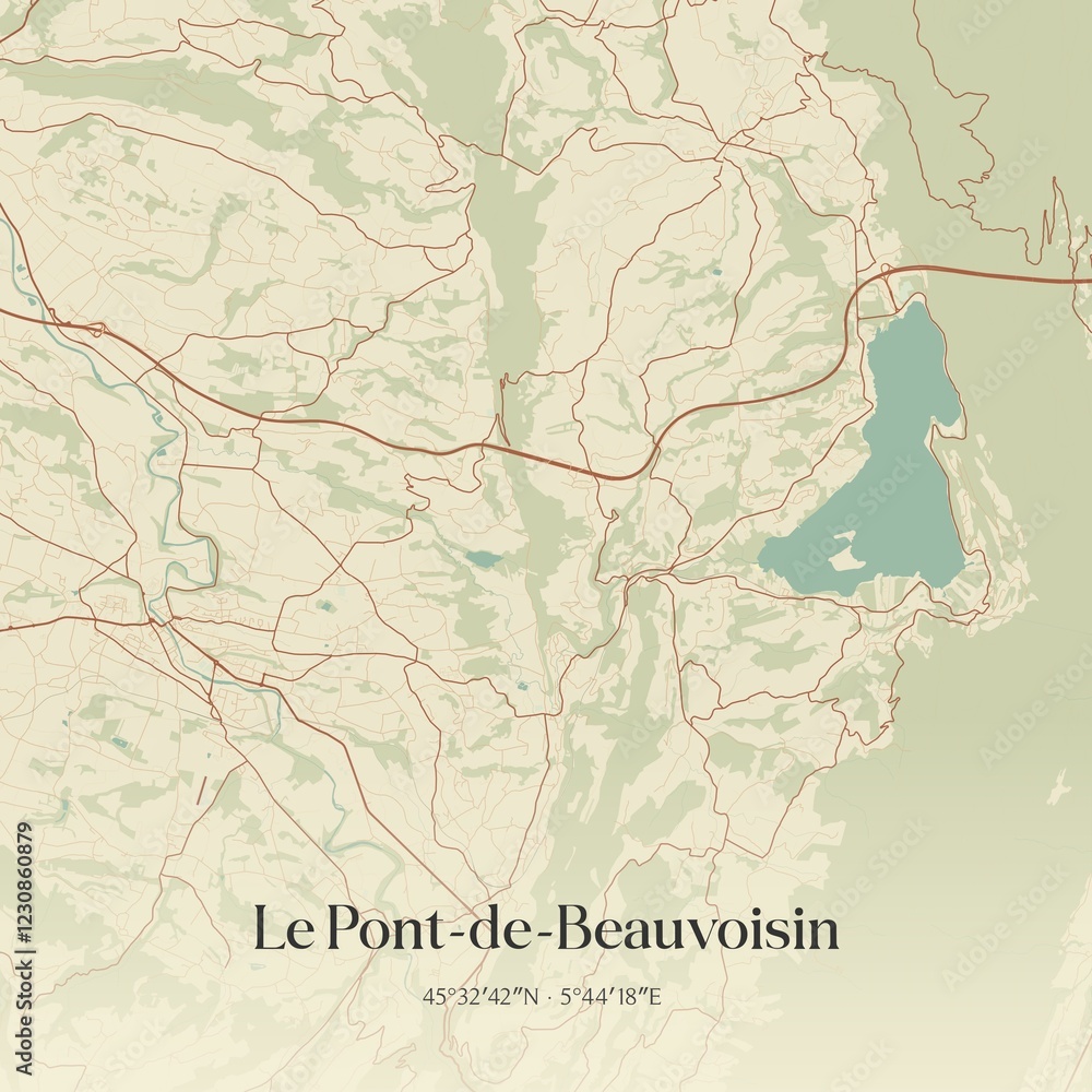 Fototapeta premium Retro map of Le Pont-de-Beauvoisin, Auvergne-Rh�ne-Alpes, France. Vintage street map.
