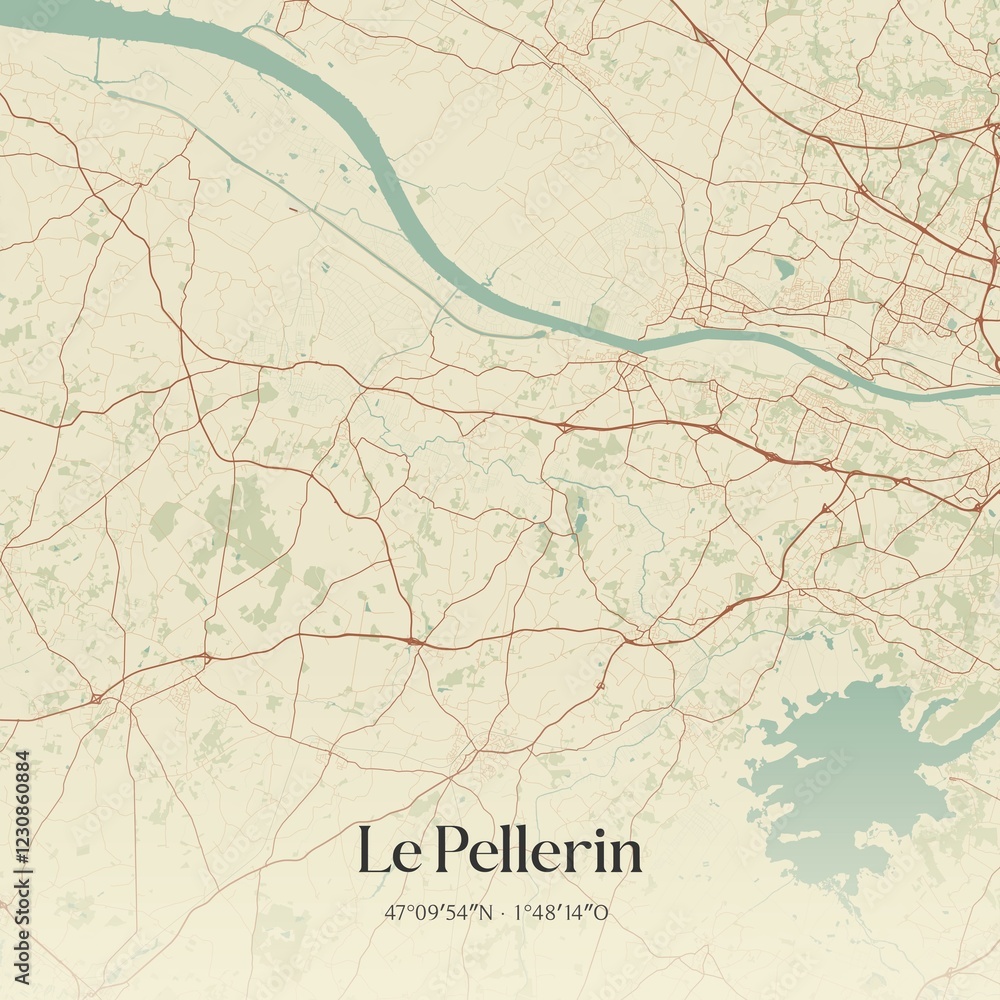 Fototapeta premium Retro map of Le Pellerin, Pays de la Loire, France. Vintage street map.