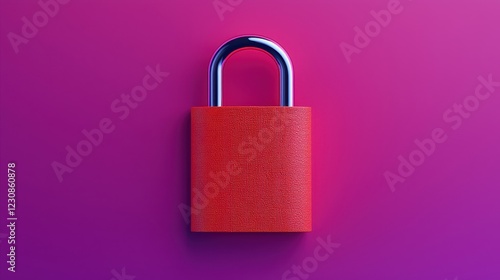 Red Padlock on Vibrant Purple Background with Modern Design photo