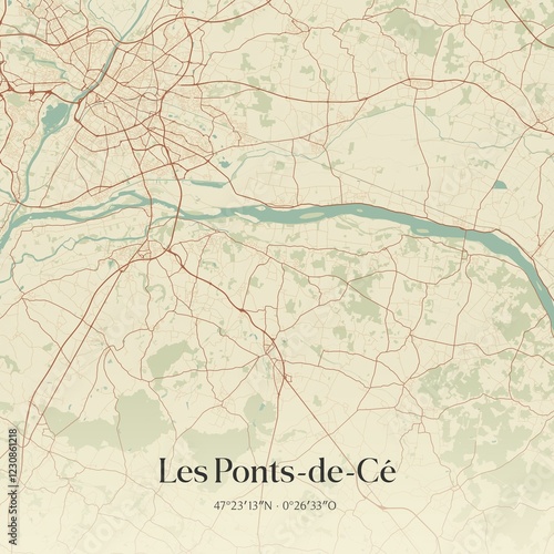 Wallpaper Mural Retro map of Les Ponts-de-C�, Pays de la Loire, France. Vintage street map. Torontodigital.ca