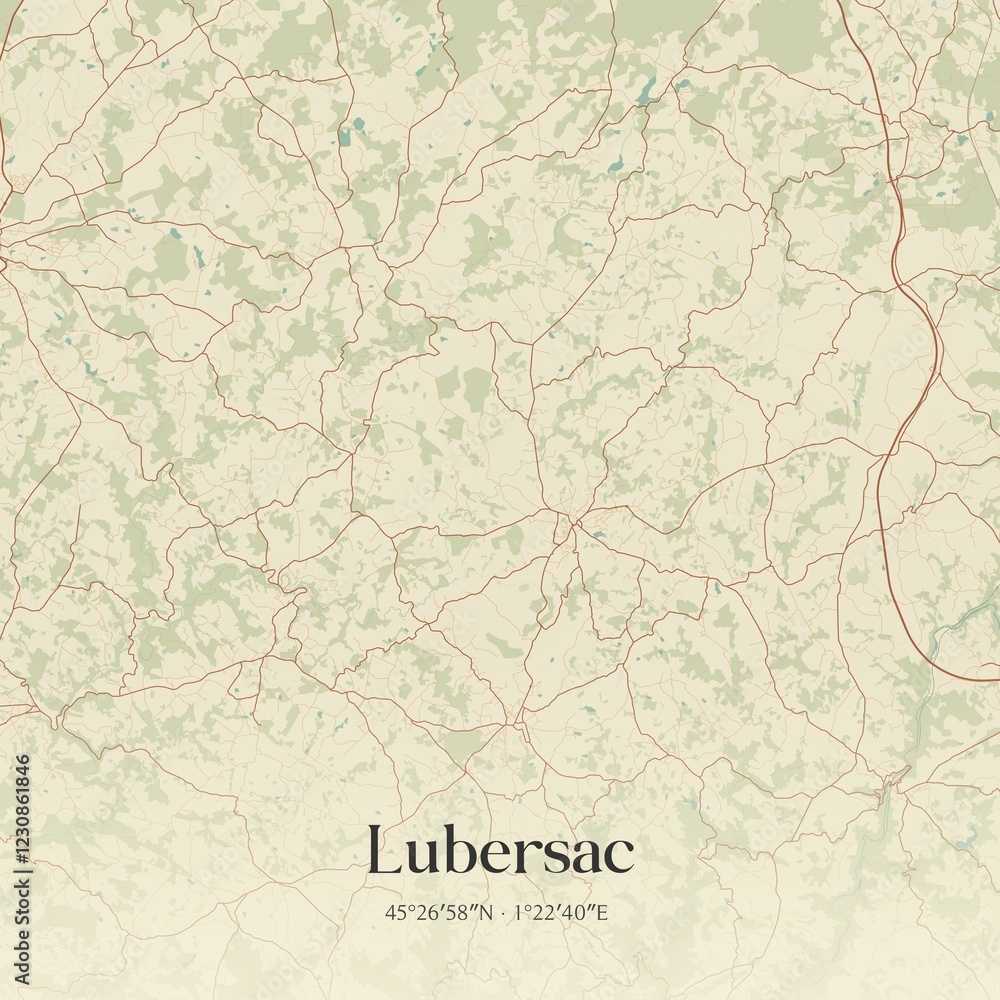 Obraz premium Retro map of Lubersac, Nouvelle-Aquitaine, France. Vintage street map.