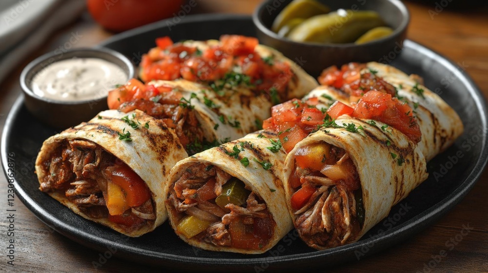 Grilled Pulled Pork Burritos with Salsa and Creamy Dip Grilled Pulled Pork Burritos with Salsa and Creamy Dip
