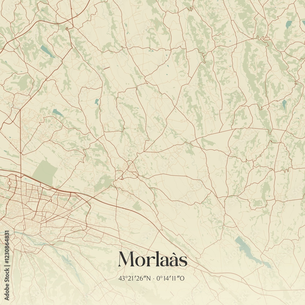 Obraz premium Retro map of Morla�s, Nouvelle-Aquitaine, France. Vintage street map.