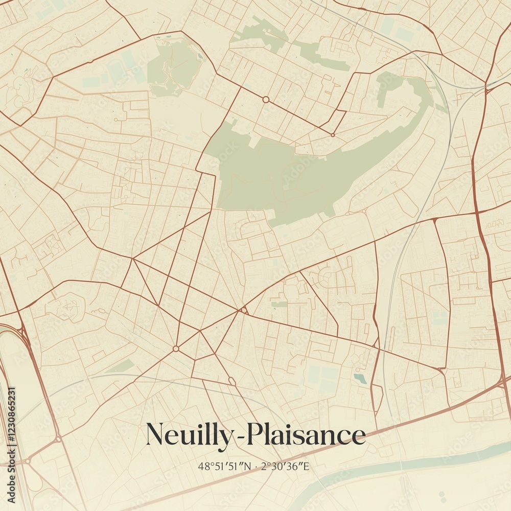 Obraz premium Retro map of Neuilly-Plaisance, �le-de-France, France. Vintage street map.