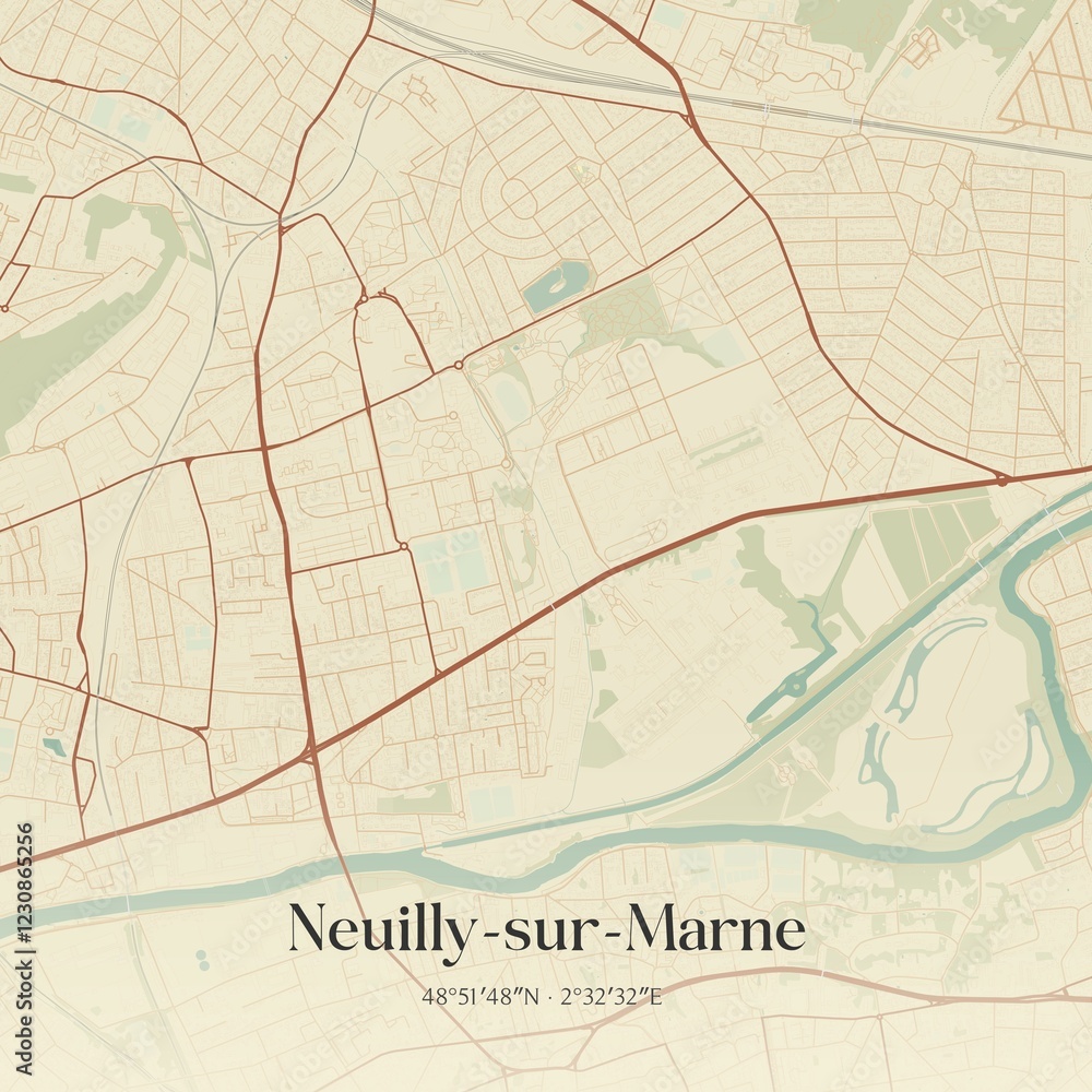 Obraz premium Retro map of Neuilly-sur-Marne, �le-de-France, France. Vintage street map.