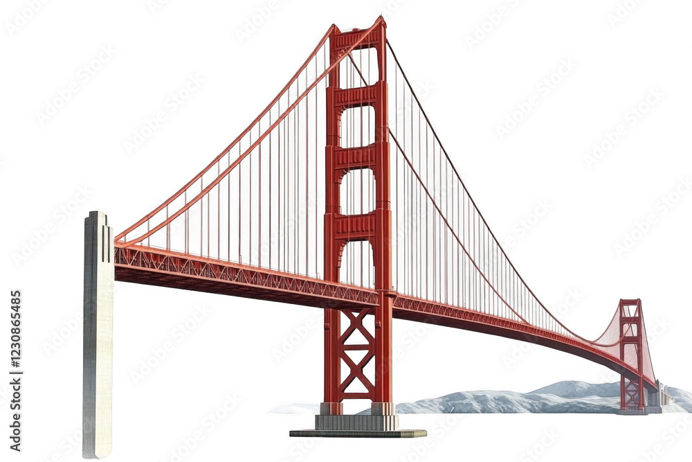 Fototapeta premium Majestic Bridge Spans Snowy Landscape, Connecting Distant Shores with Modern Architecture.