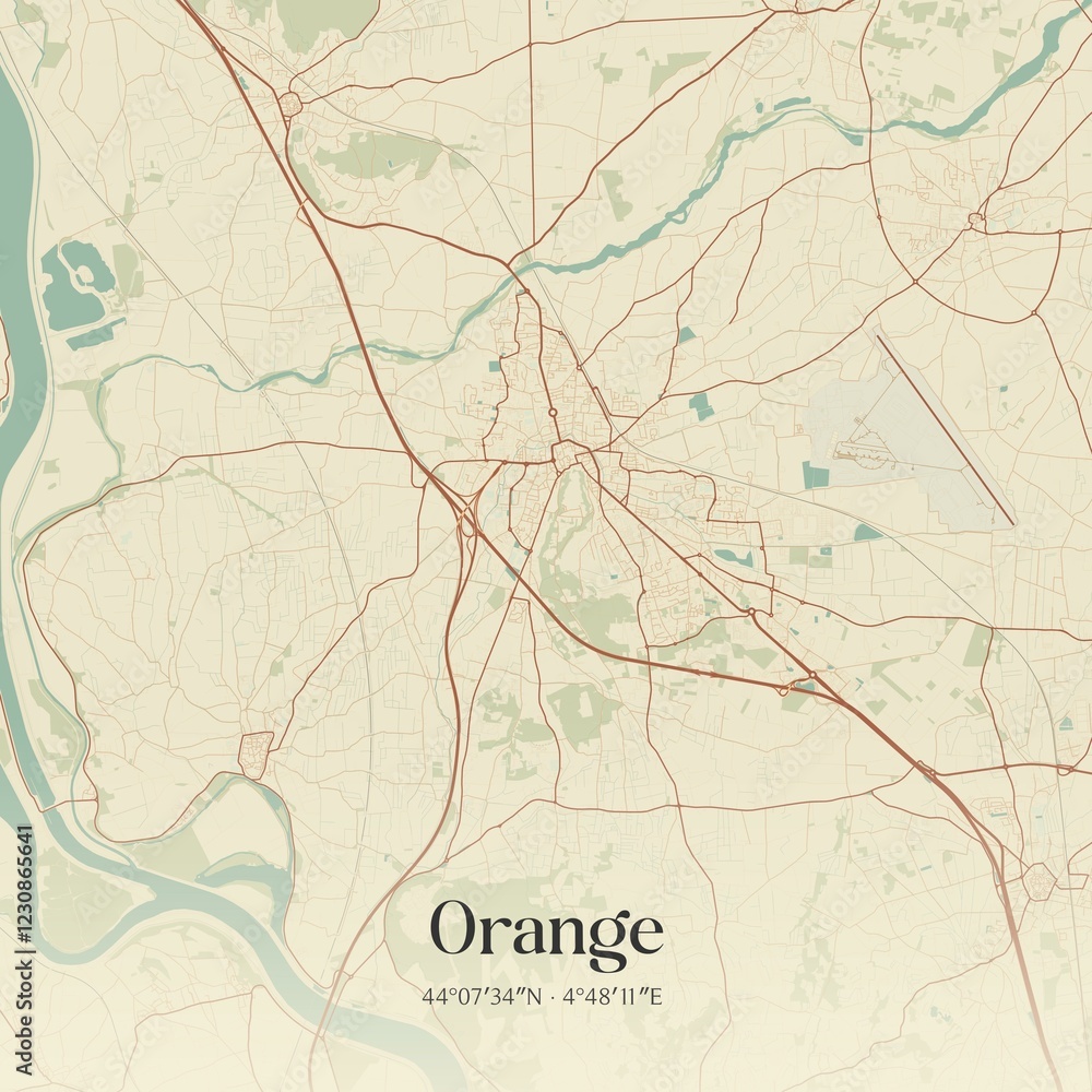 Obraz premium Retro map of Orange, Provence-Alpes-C�te d'Azur, France. Vintage street map.