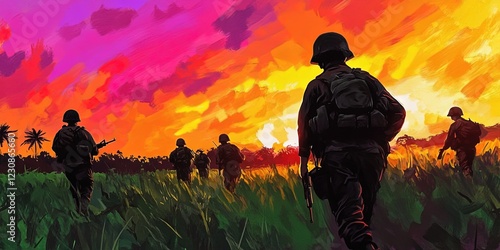 war concept with soldiers in the jungle of vietnam