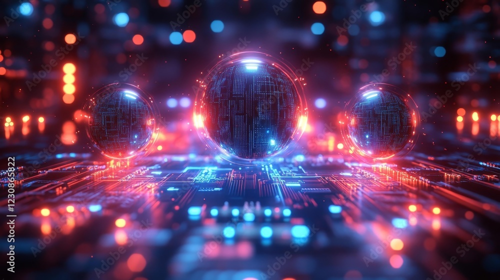 Advanced tech design with floating orbs and glowing patterns. Generative AI Advanced tech design with floating orbs and glowing patterns. Generative AI