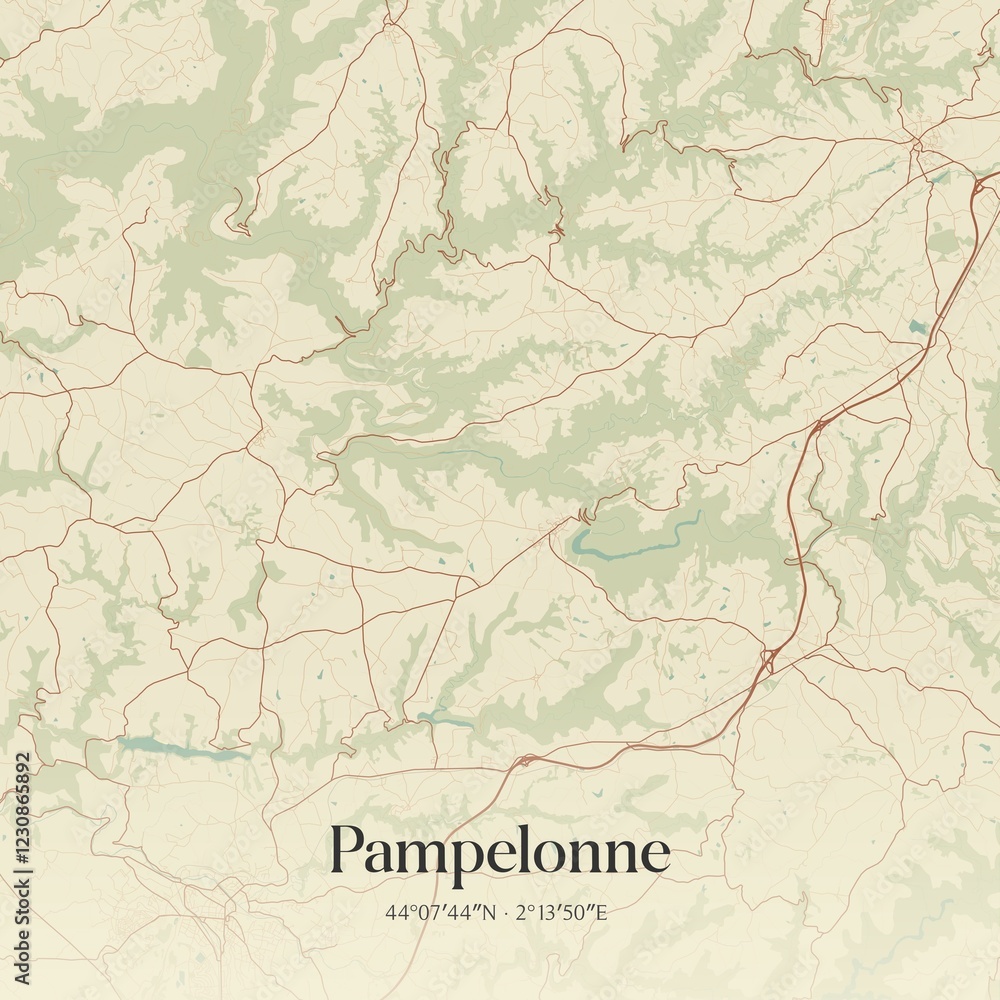 Fototapeta premium Retro map of Pampelonne, Occitanie, France. Vintage street map.