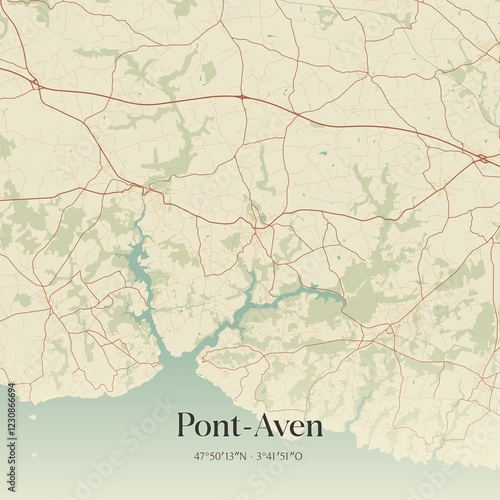 Wallpaper Mural Retro map of Pont-Aven, Bretagne, France. Vintage street map. Torontodigital.ca