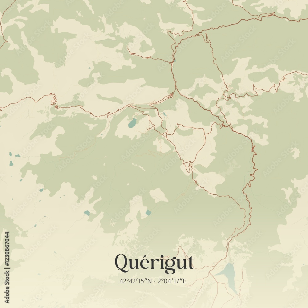 Obraz premium Retro map of Qu�rigut, Occitanie, France. Vintage street map.