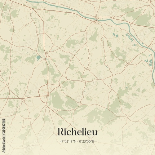 Obraz na płótnie Retro map of Richelieu, Centre-Val de Loire, France. Vintage street map. w salonie