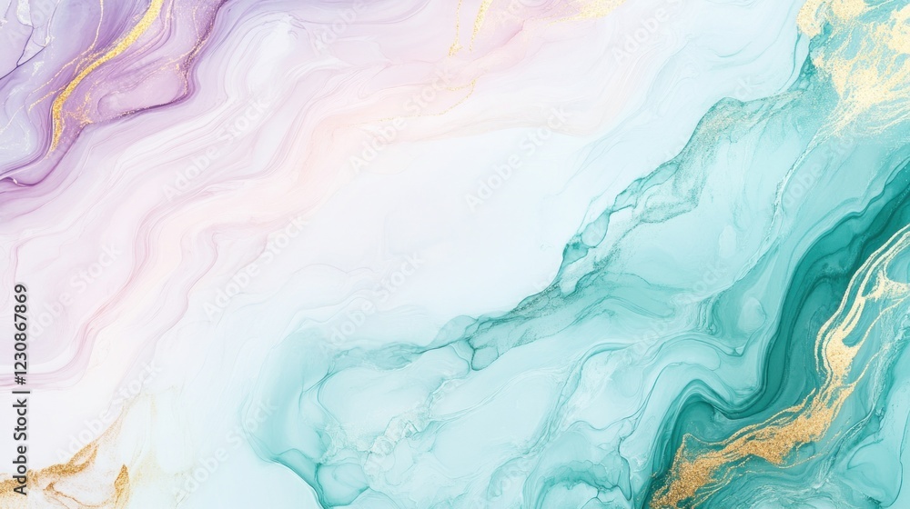 Naklejka premium Abstract swirling background with light pink, teal, and gold accents creating a flowing movement