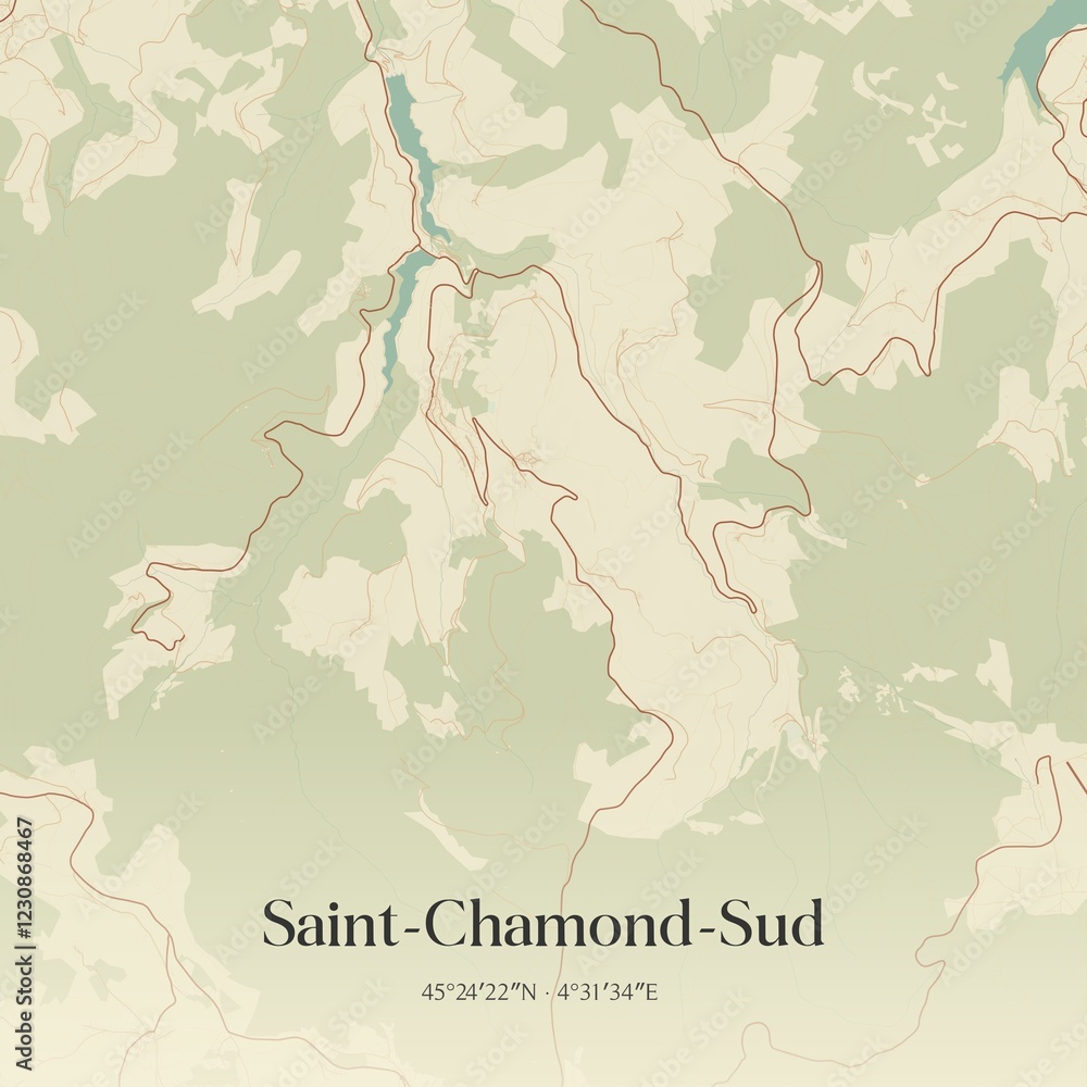 Obraz premium Retro map of Saint-Chamond-Sud, Auvergne-Rh�ne-Alpes, France. Vintage street map.